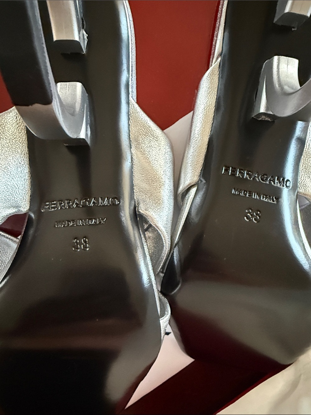Ferragamo Silver Metallic Circular-Heel Slide Sandals - Picture 16 of 16